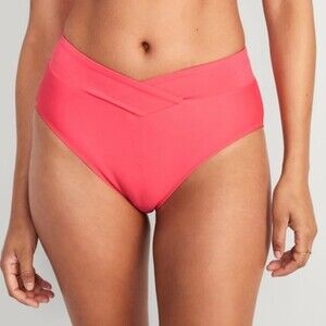 NWT Old Navy Cross-Front High-Waisted Bikini Swim Bottoms Coral Pink XS 0/2